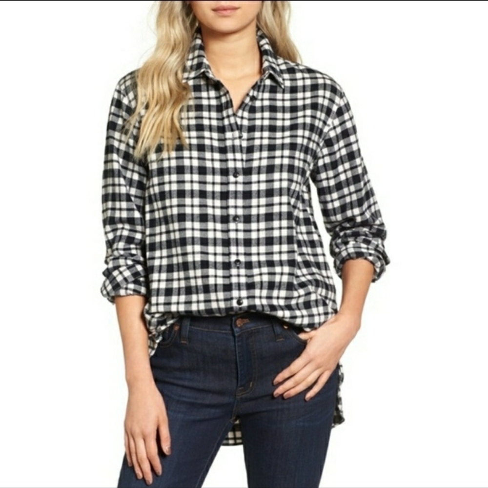 Madewell Womens Shirt Plaid Bridgeport Black White Buffalo Check Button Down XXS